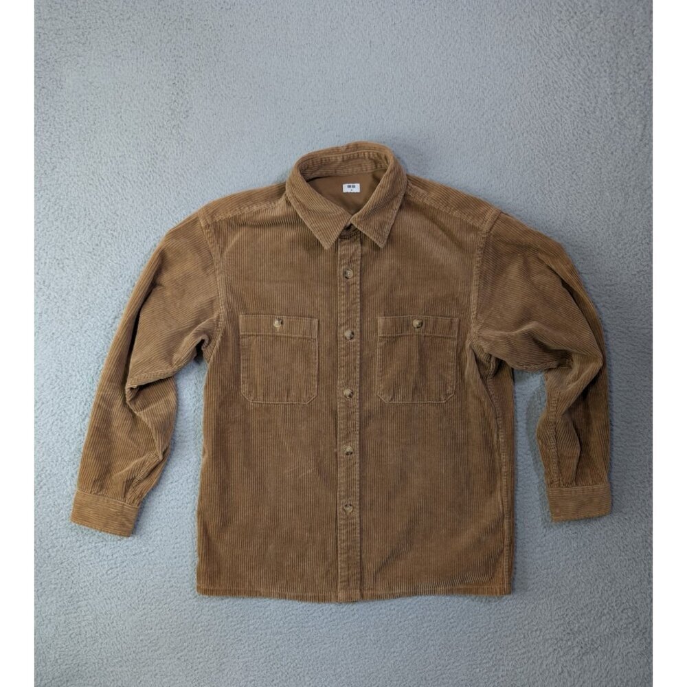 Uniqlo Corduroy Shirt Size Medium Long Sleeve Button Up Casual Work Brown